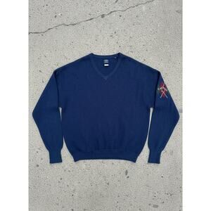 Vintage 90s Callaway Golf Alpaca Sweater XL Navy Blue Nordstrom Argyle Sleeve